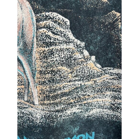 Vtg Fringe Beaded Grand Canyon Acid Wash Teal Shirt Large Elk Single Stitch 90s - Picture 6 of 13